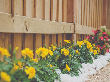 Bilde av blomsterbed utenfor et hus